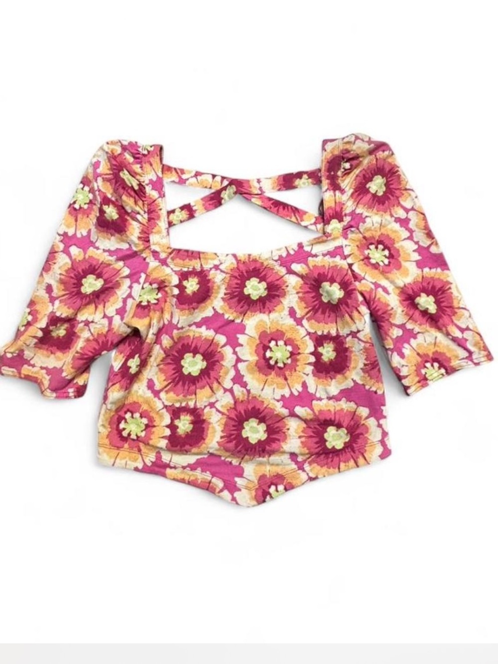 NWT Free People size Large Pink Floral Square-Neck Top